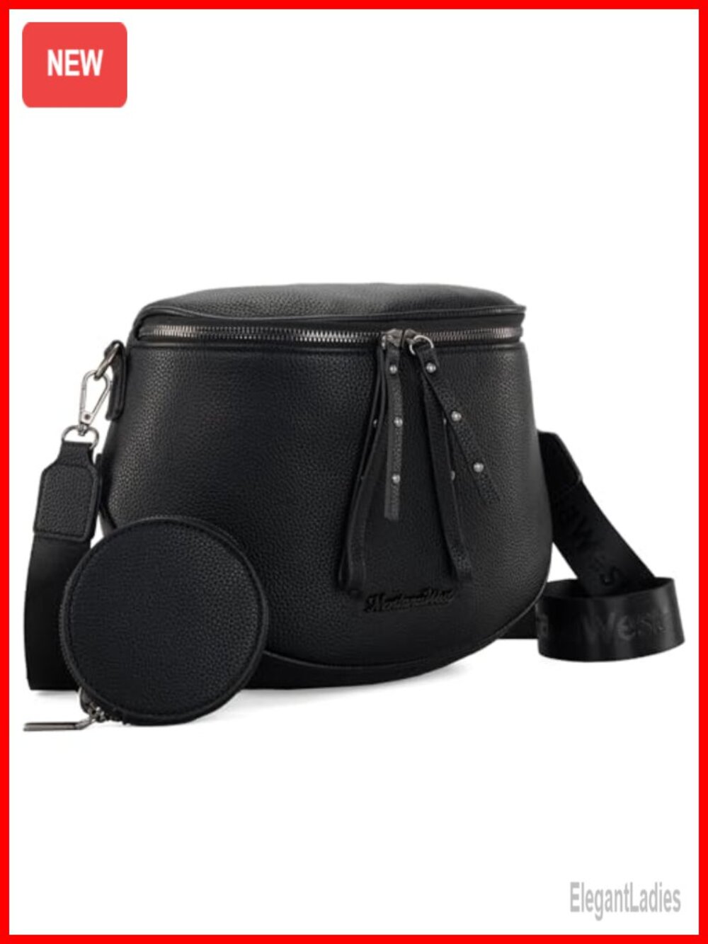 Vegan Leather Crossbody Sling Bag with Coin Purse Adjustable Strap